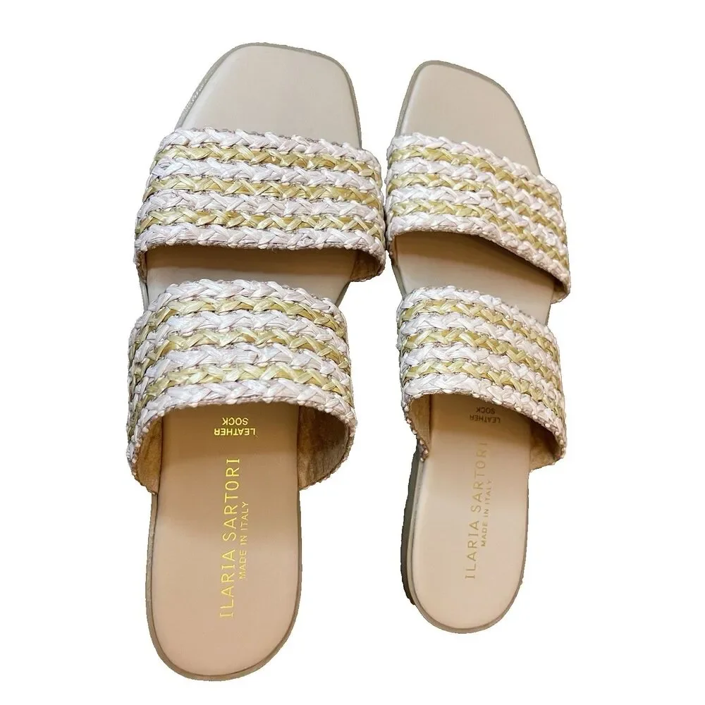 Ilaria Sartori Open Toe Braided Band Slides Size 9.5 Made In Italy Summer Beach - Picture 2 of 6